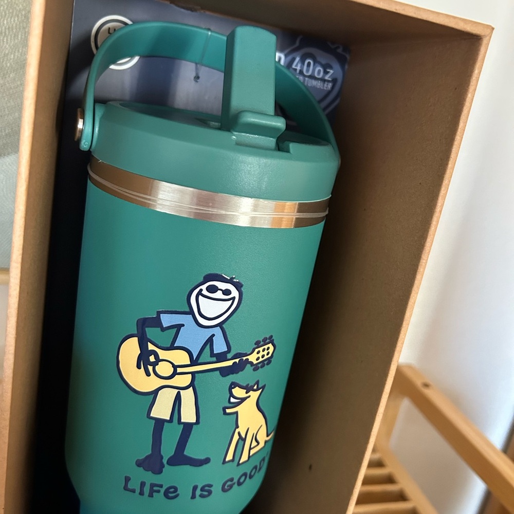 Life is good 40 ounce guitar man & dog Double walled mug & strap - Picture 6 of 11